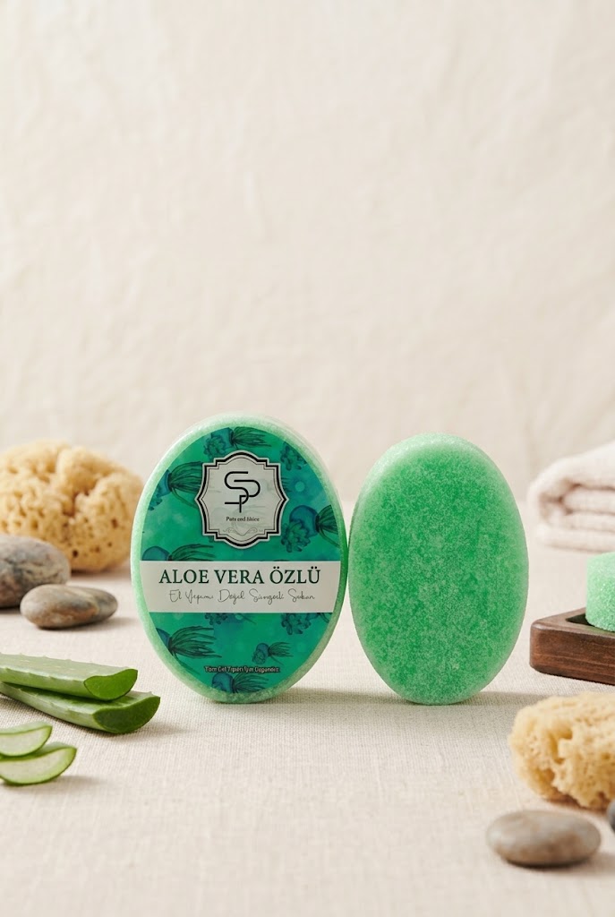 Aloe Vera Özlü El Yapımı Doğal Süngerli Sabun